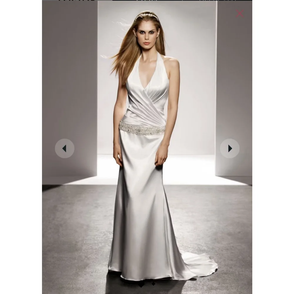 GALINA SIGNATURE NWT womens ivory ruched bodice charmeuse halter bridal gown
